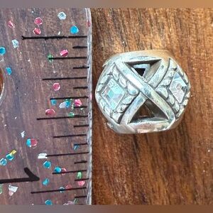 New Brighton Charm Bead for Bracelet Silver Tone Geometric Rhinestone